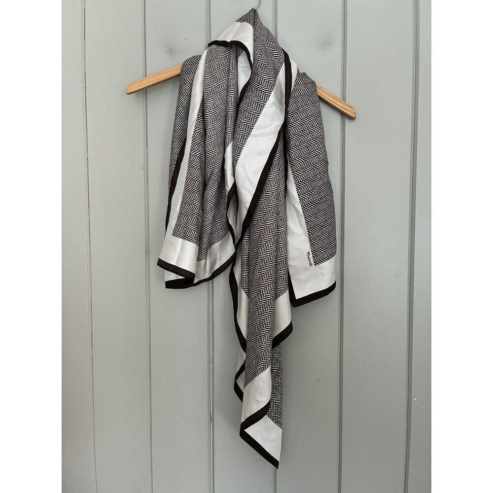 Madewell 100% Silk Scarf Brown Chevron Houndstooth Large 40" x 40"